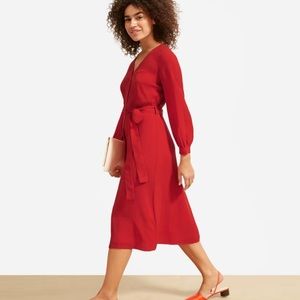EVERLANE The Cupro Blouson Dress in Tomato || Midi Length || Sz 8